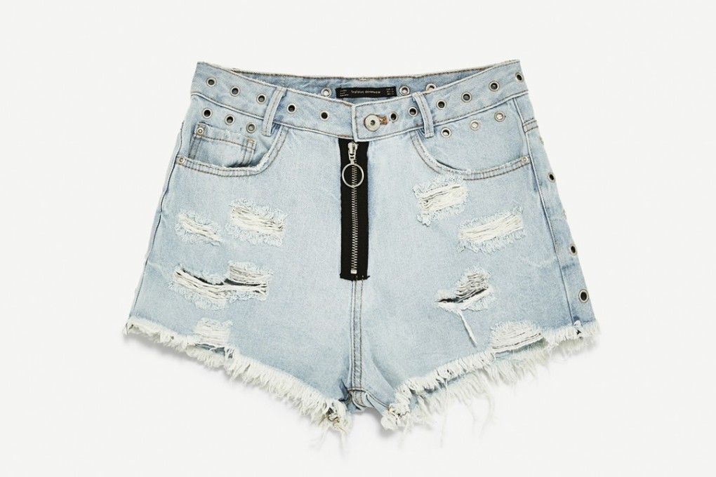 Denim shorts with zip and eyelets from Zara.