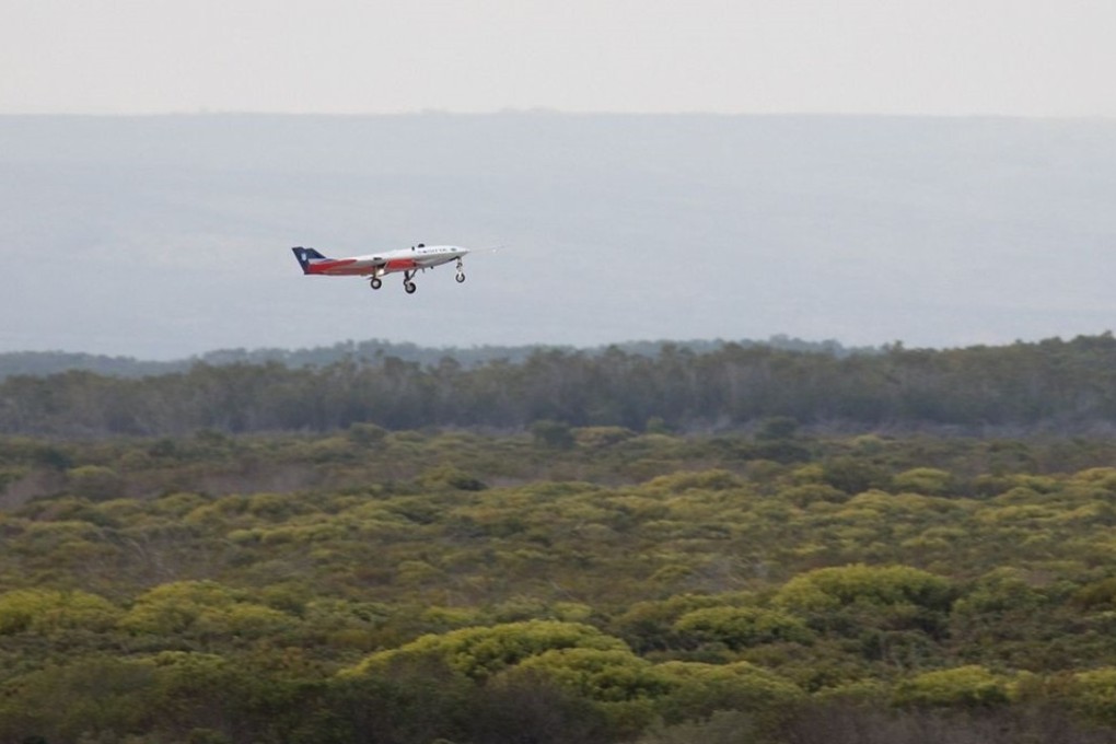 The unmanned jet-propelled Sagitta demonstrator, built by Airbus, flew completely autonomously for around seven minutes over a test site in Overberg, South Africa, on a pre-programmed course, on July 18. Photo: Airbus