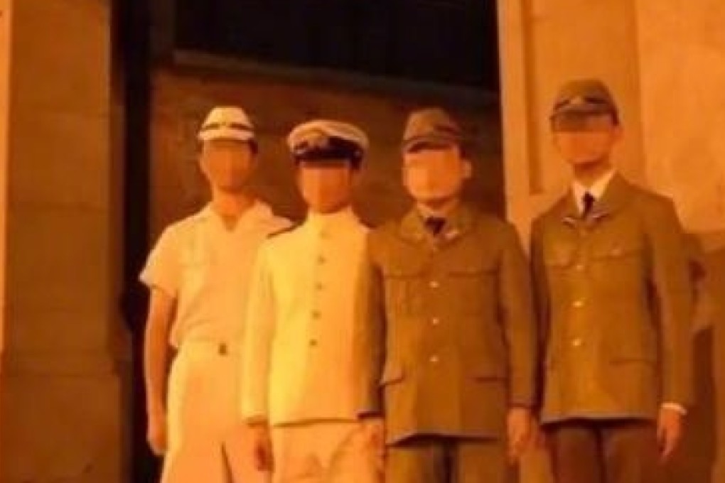 Social media users call for investigation after four men in military garb pictured at site of bloody conflict during Sino-Japanese war