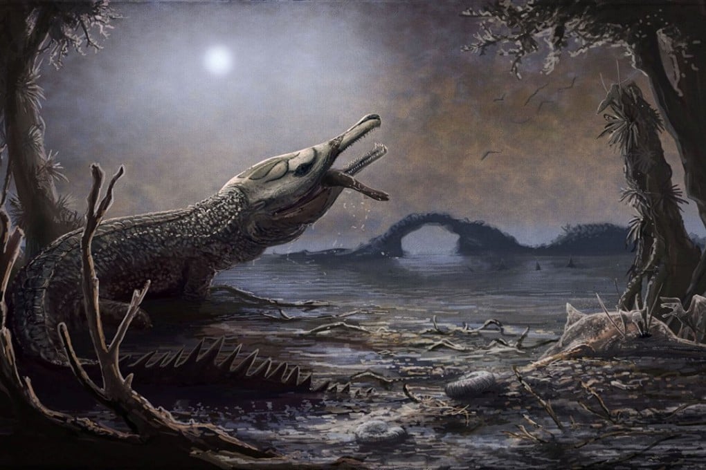 An artist’s impression of the prehistoric crocodile Lemmysuchus, which measured almost six metres long. Graphic: Mark Witton / Trustees of the Natural History Museum / Reuters