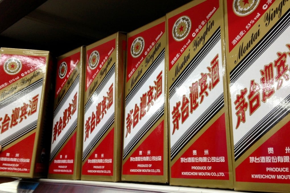 Bottles of Kweichow Moutai are seen on display at a Beijing supermarket. Photo: Xinhua