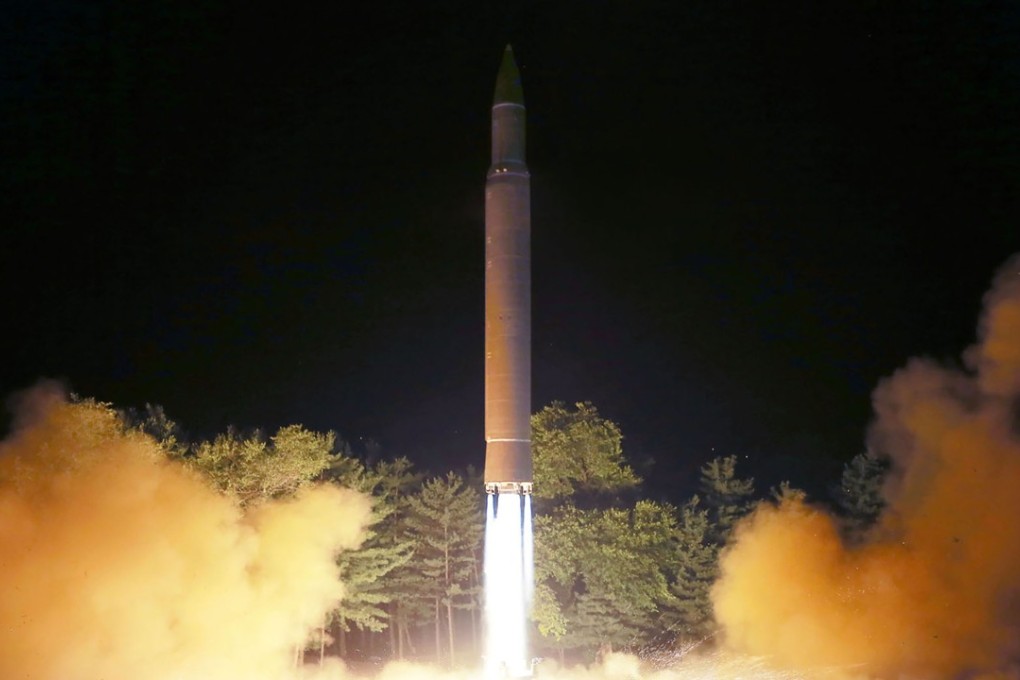 This July 28, 2017 file photo from North Korea's official Korean Central News Agency (KCNA) shows North Korea's intercontinental ballistic missile (ICBM), Hwasong-14 being launched at an undisclosed place. Photo: KCNA via AFP