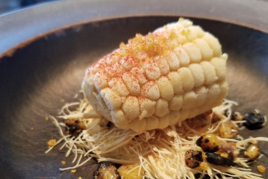 A dessert created by chef Yim Jung-sik for a recent “four-hands” dinner in Hong Kong – sweetcorn with sweetcorn ice cream.