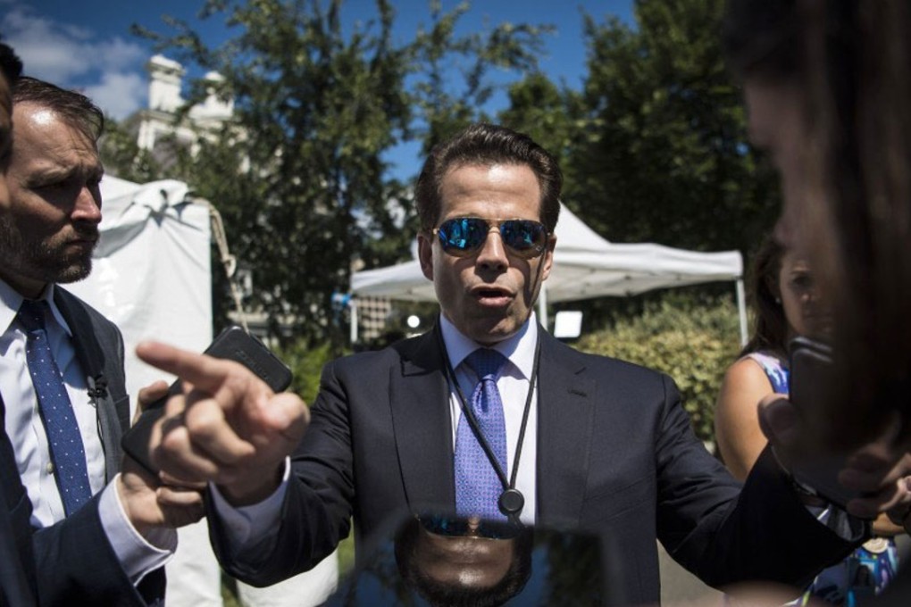Then White House communications director Anthony Scaramucci talks with reporters and members of the media outside the West Wing at the White House on July 25. Photo: Washington Post photo by Jabin Botsford