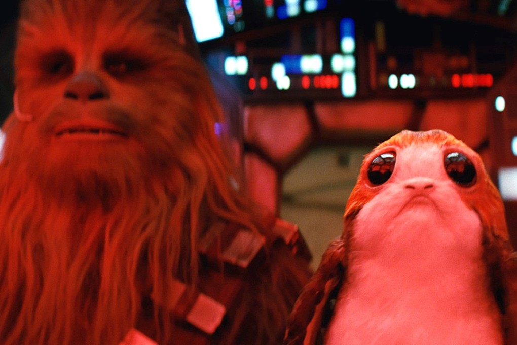 Chewbacca (Joonas Suotamo) and a Porg in a still from Star Wars: The Last Jedi first released by Entertainment Weekly. Photo: ILM/2017 Lucasfilm Ltd