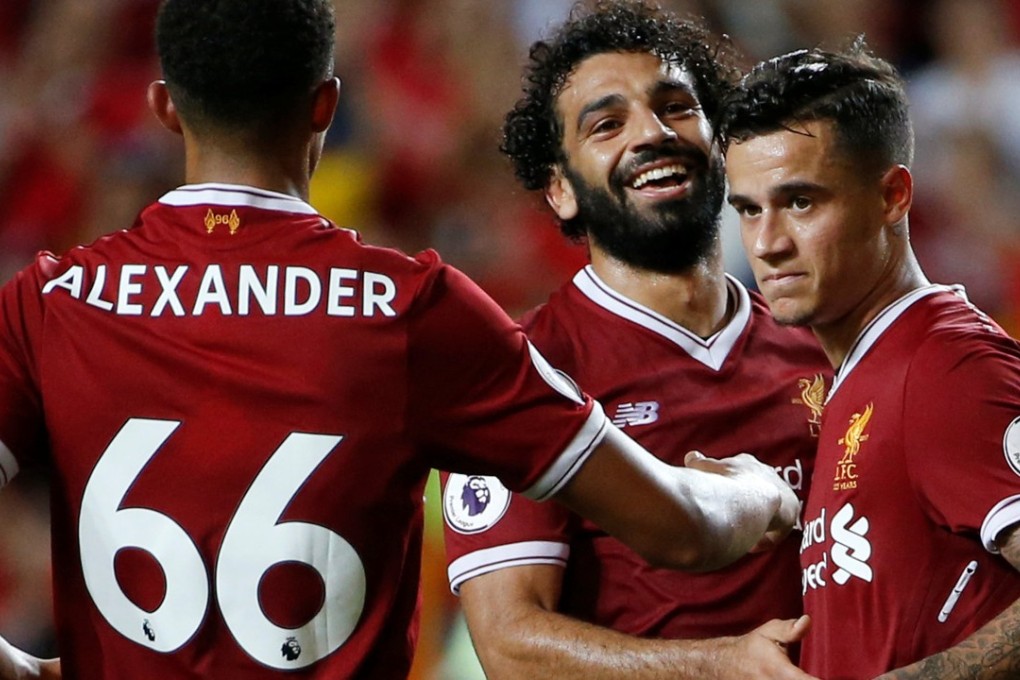 Philippe Coutinho’s (right) celebrations were muted after scoring against Leicester City in Hong Kong. Photo: Reuters