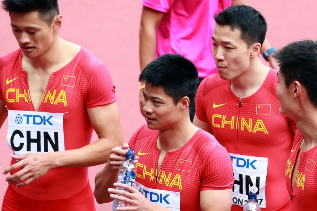 China’s 4x100 metres men’s relay team after heats at the world championships in London Stadium. Photo: Xinhua