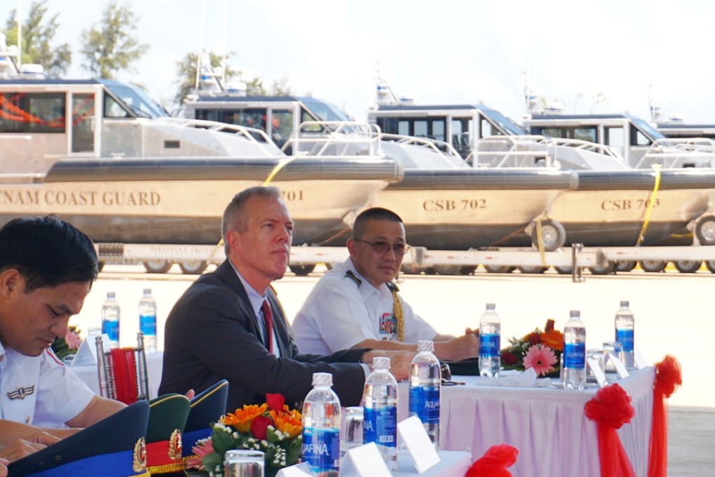 US Ambassador Ted Osius attends the delivery of six coastal patrol boats to Vietnam’s coastguard in a move that expands the two nation's security cooperation amid tension in the disputed South China Sea. Photo: AP