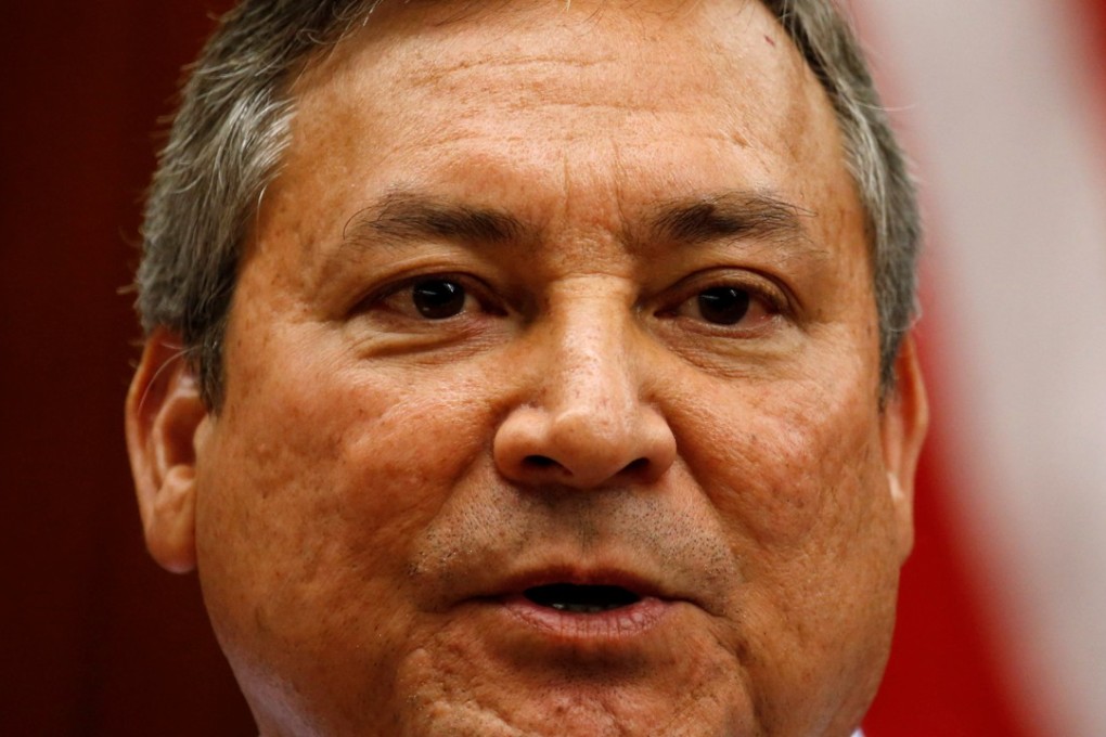 Guam Governor Eddie Calvo addresses a news conference at a government centre in Adelup district on the island of Guam, a US Pacific Territory, August 14, 2017. REUTERS/Erik De Castro