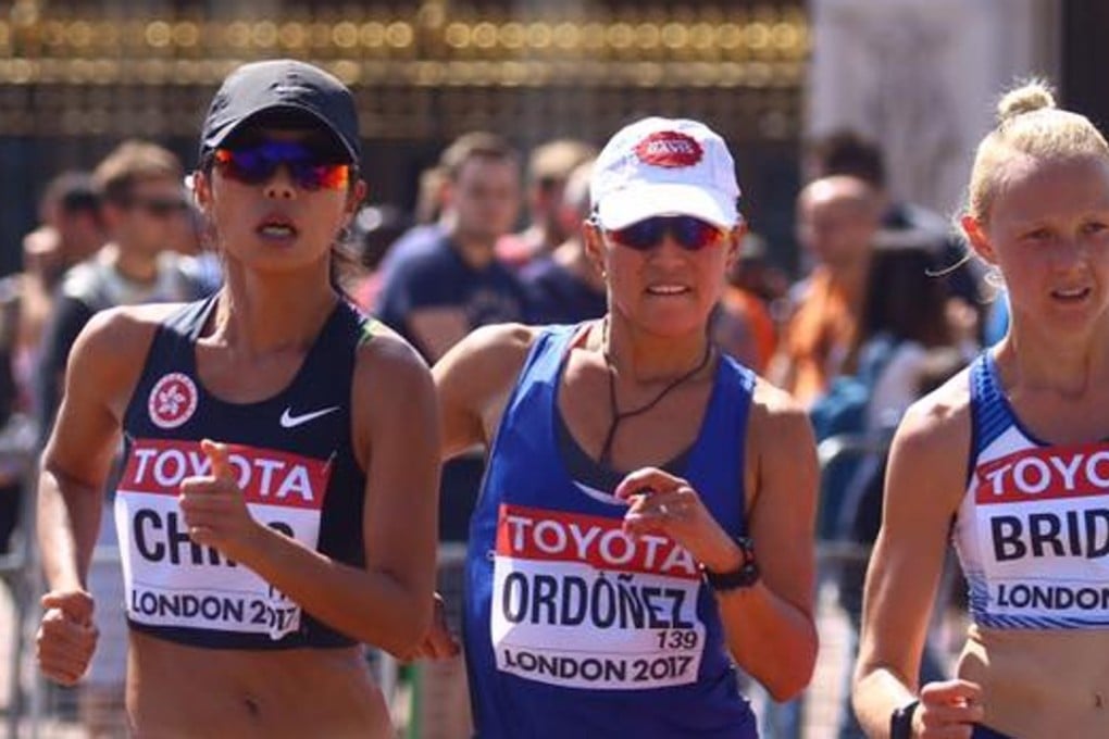 Jessica Ching on her way to a new Hong Kong record in the 20km walk at the IAAF world championships in London. Photo: Jessica Ching/Facebook