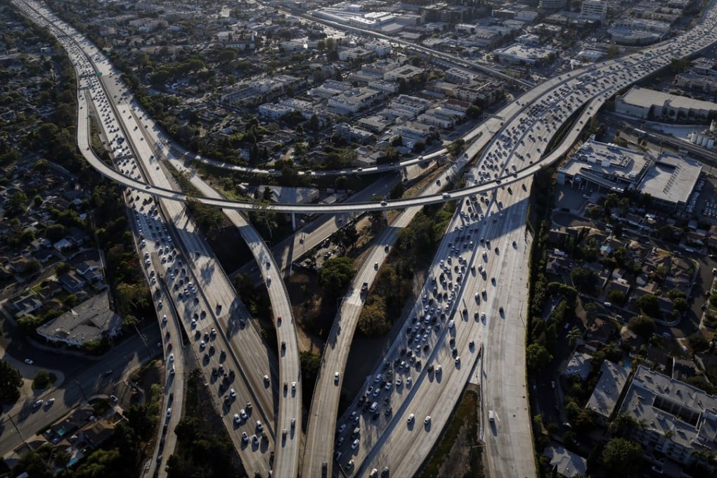 Vehicles sit in rush hour traffic in this aerial photograph taken over Los Angeles. Photo: Bloomberg