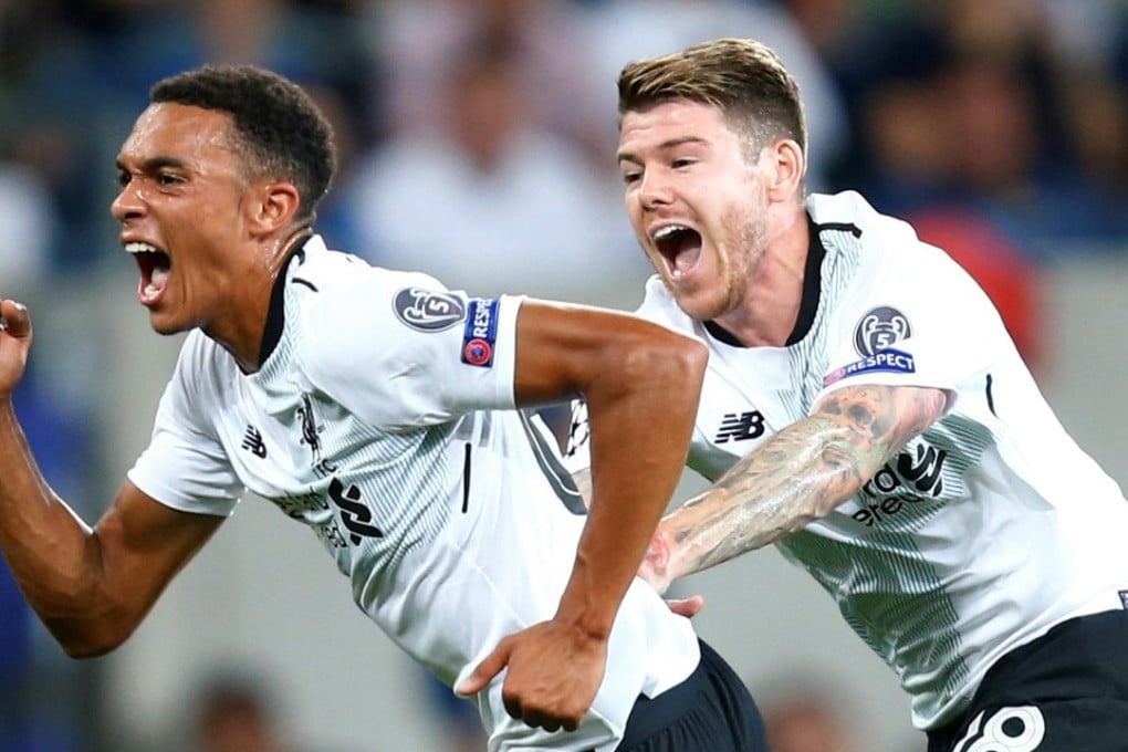 Liverpool's Trent Alexander-Arnold celebrates scoring against Hoffenheim. Photo: Reuters