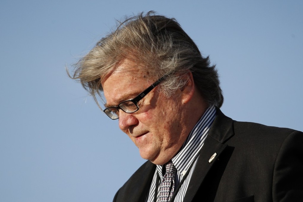 White House chief strategist Steve Bannon steps off Air Force One at Andrews Air Force Base. Bannon has gone public with his battles with fellow Trump advisers, describing his efforts to force them to get tougher with China. Photo: AP