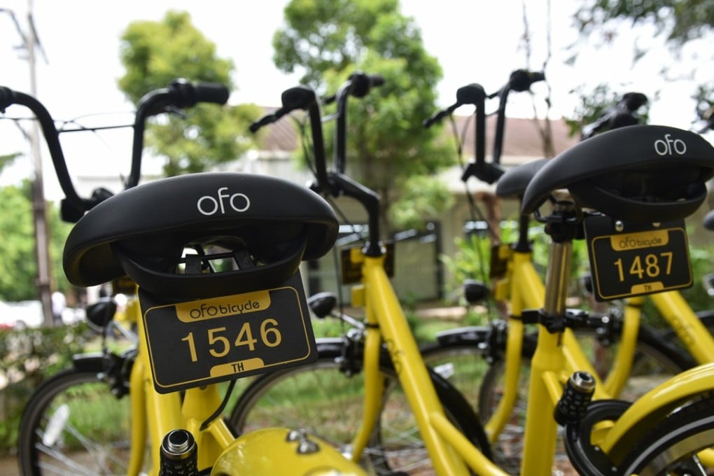 A row of ofo bikes are seen at Thammasat University in Bangkok, Thailand. The company is starting similar services in Seattle as part of its North American expansion. Photo: Xinhua