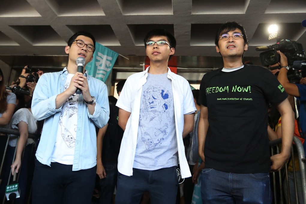 The Court of Appeal said the trial magistrate had not considered a deterrent element in the sentences for Nathan Law (left), Joshua Wong (centre) and Alex Chow (right). Photo: Edward Wong