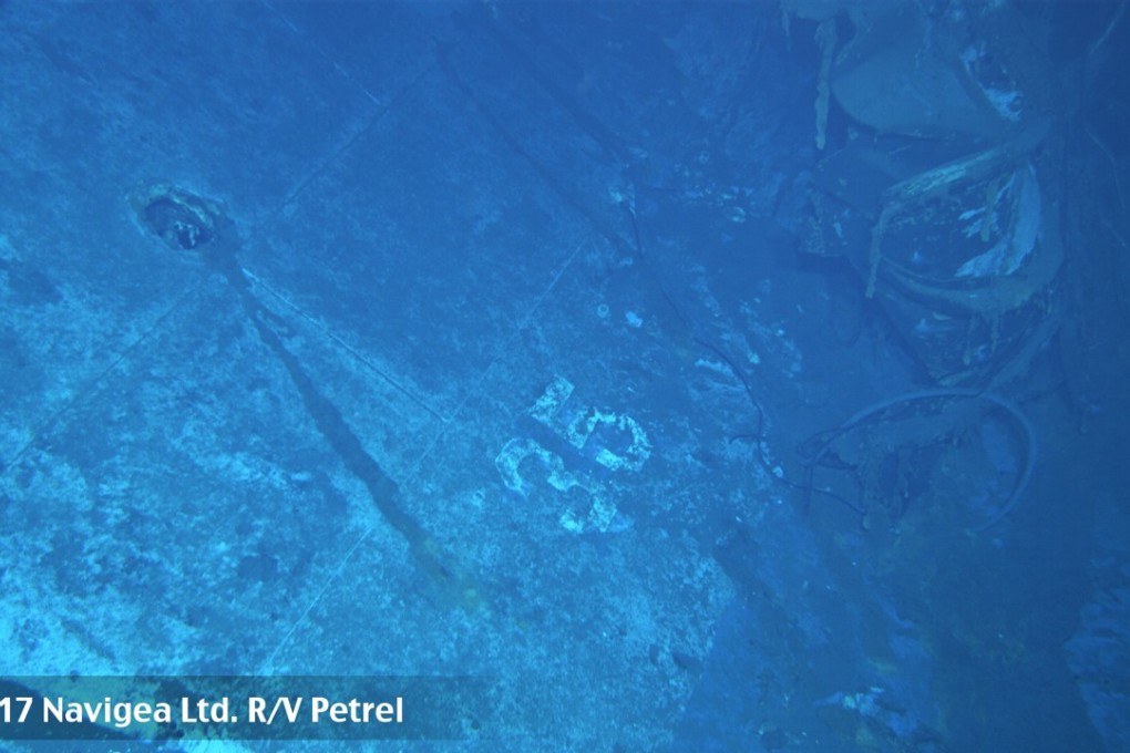 The painted hull number '35’. Based on the curvature of the hull section, this seems to be the port side of the ship. Photo: EPA