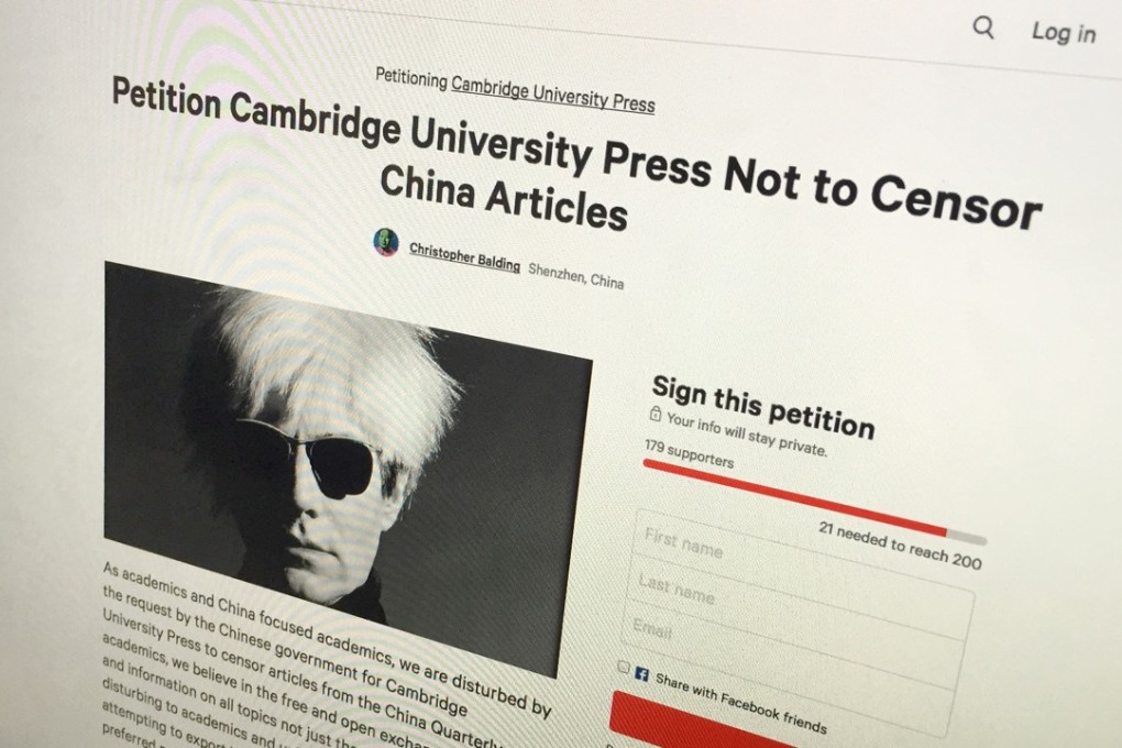 Scholars are urging Cambridge University Press to restore more than 300 politically sensitive articles it removed from its website after pressure from China. Photo: Handout