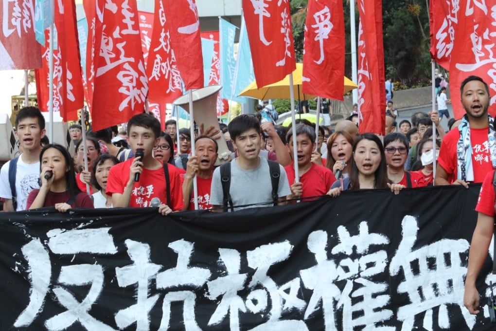 Thousands turned out to protest the latest jailing of young political activists on Sunday. Photo: Felix Wong