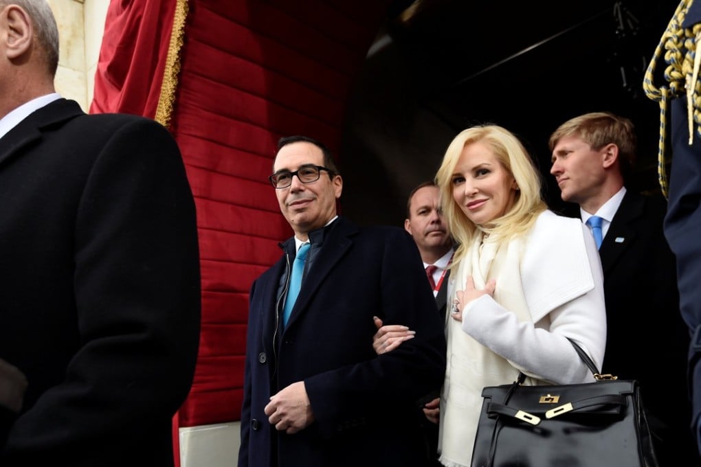 Then US Treasury Secretary nominee Stephen Mnuchin and Louise Linton arrive for the Presidential Inauguration of Donald Trump at the US Capitol in Washington, on January 20. Photo: Reuters