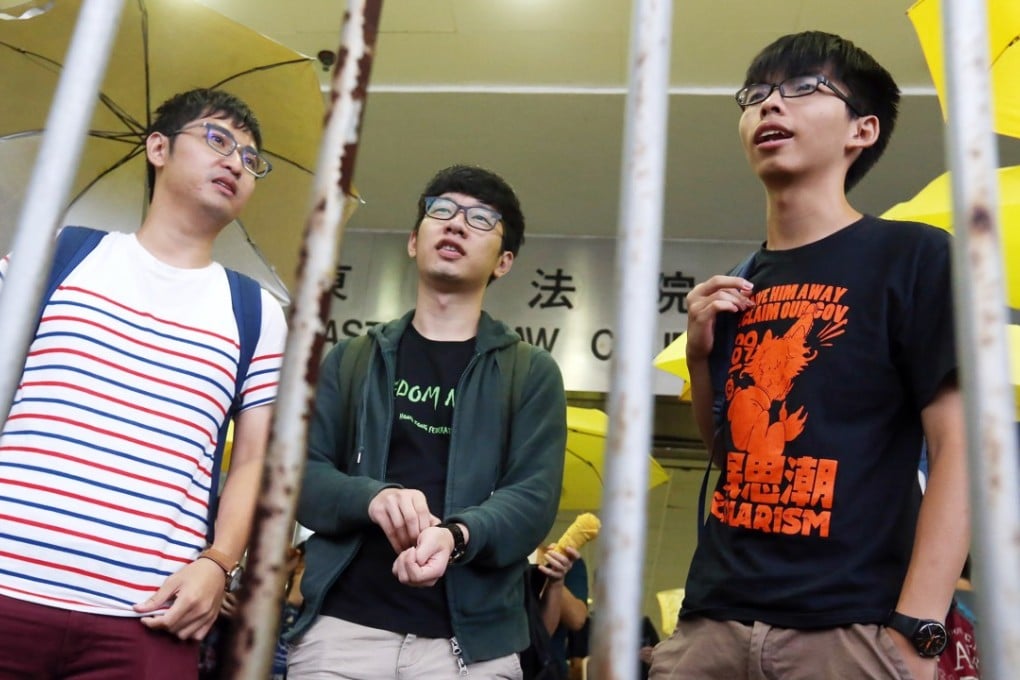 (L-R) Alex Chow Yong-kan, Nathan Law Kwun-chung and Joshua Wong Chi-fung. Photo: Dickson Lee
