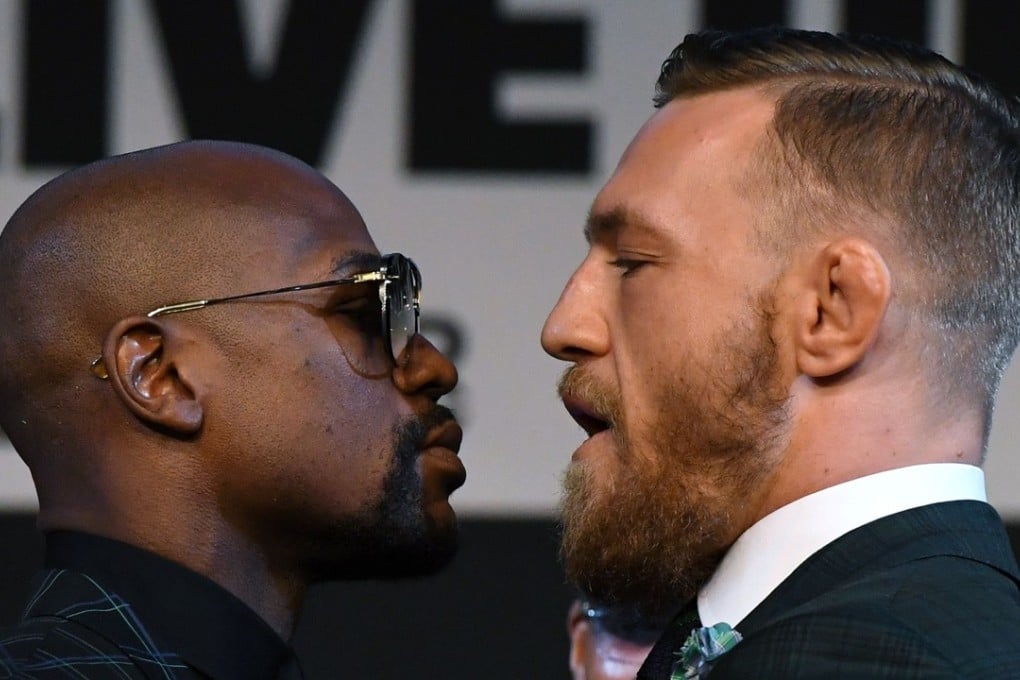 Floyd Mayweather Jnr and Conor McGregor face off during their final news conference in Las Vegas. Photo: AFP