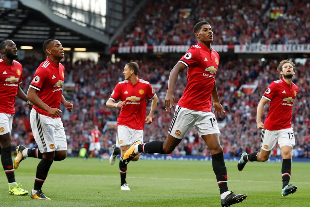 Manchester United's Marcus Rashford celebrates scoring. Photo: Reuters
