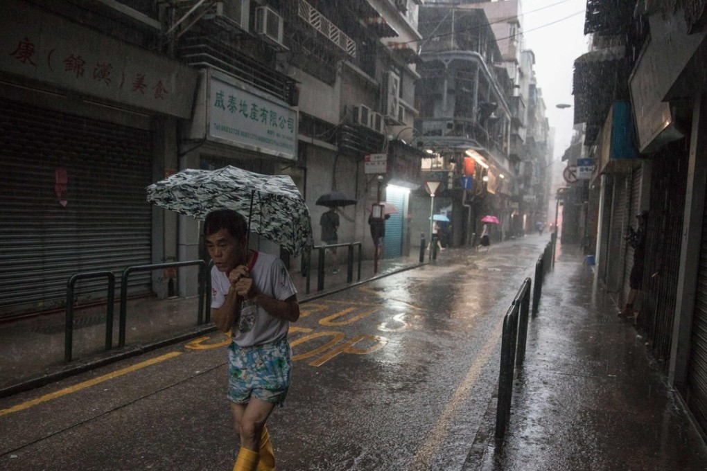 Severe Tropical Storm Pakhar lashes Macau on Sunday. Photo: AFP
