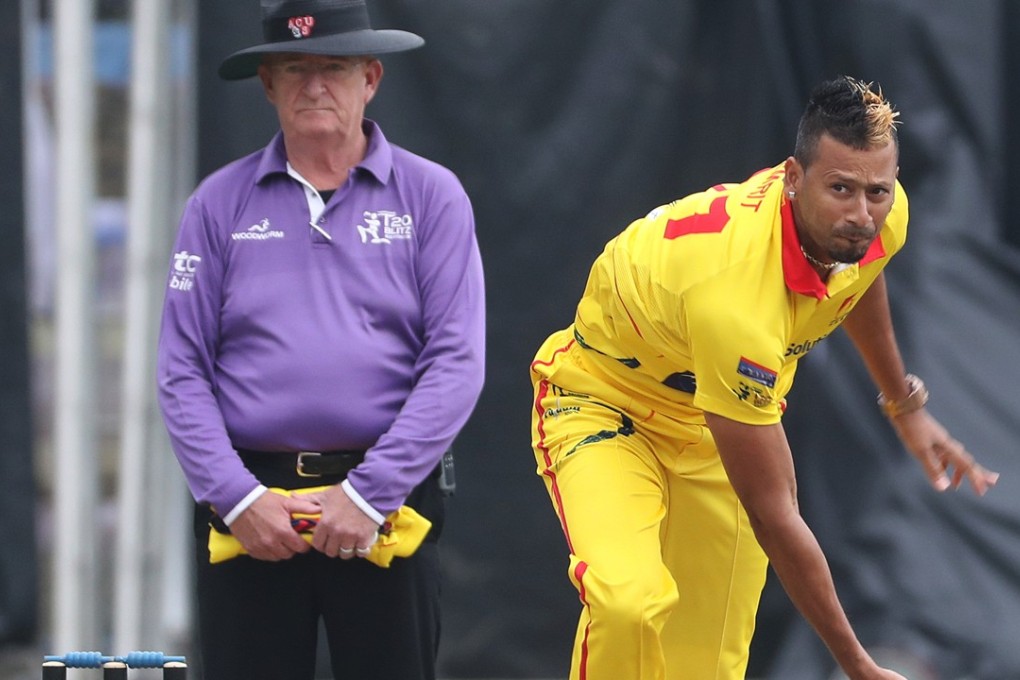 Rayad Emrit in action for City Kaitak at the Hong Kong T20 Blitz in March. Photo: Nora Tam
