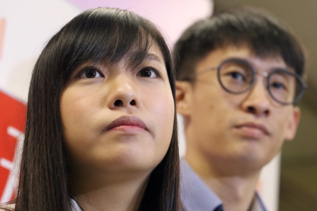 Ousted pro-independence lawmakers Yau Wai-ching (left) and Sixtus Baggio Leung Chung-hang at a radio programme in Kowloon Tong on Monday. Photo: Felix Wong