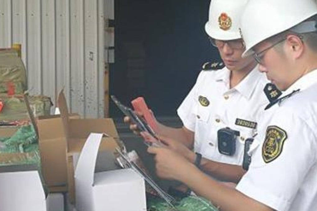 Customs received a tip-off on July 7 that two cargo containers of fake make-up bound for Vietnam and Bangladesh would be packed in Yiwu and sent from Ningbo. Photo: Handout