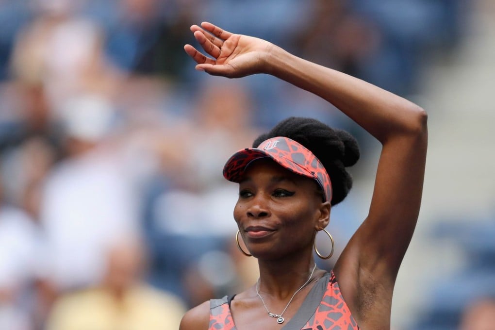 Venus Williams of the United States acknowledges the crowd after defeating Viktoria Kuzmova of Slovakia in their first round of the 2017 US Open. Photo: AFP