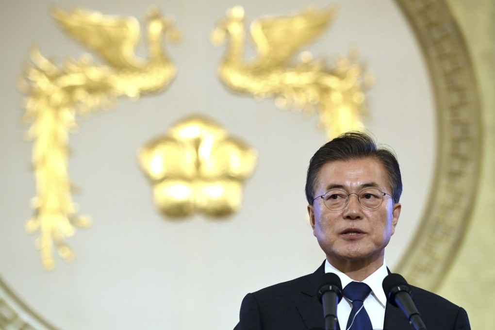South Korean President Moon Jae-in speaks during a press conference marking his first 100 days in office at the presidential house in Seoul Thursday, Aug. 17, 2017. Photo: AP