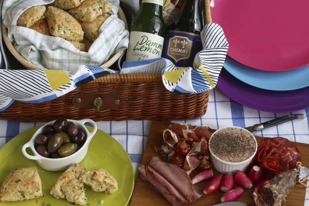 Cheddar and spring-onion scones, ideal for a picnic. Photography: Jonathan Wong. Styling: Nellie Ming Lee