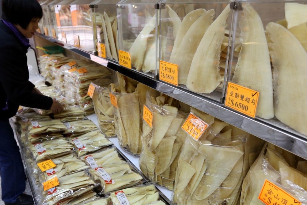 Shark fins on display at the dry seafood store at Western District. Photo: Sam Tsang