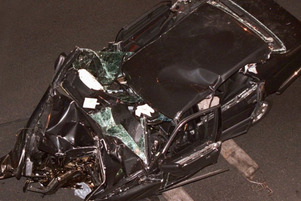 The crushed limousine of the traffic accident that killed Princess Diana and her companion Dodi Fayed in Paris. Picture: Reuters