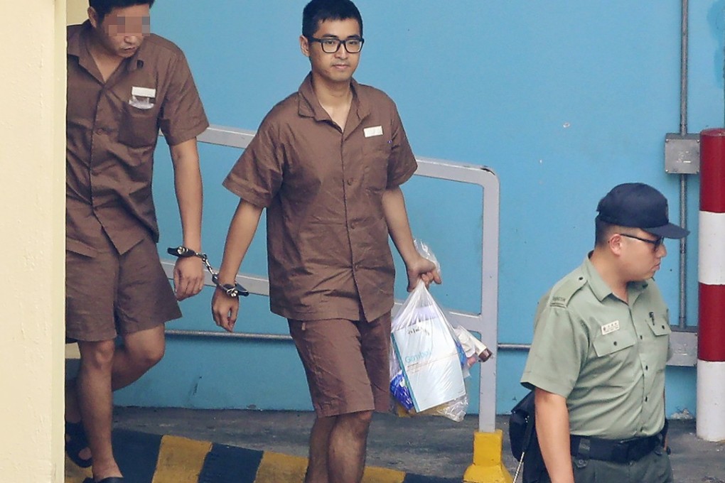 Alex Chow being led away from Lai Chi Kok Reception Centre to serve his jail term. Photo: Handout