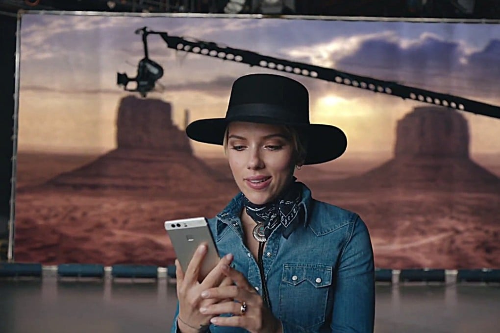 Scarlett Johansson appears in Huawei’s P9 smartphone advertisement. Photo : Handout