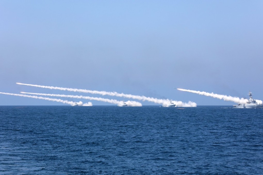 Chinese naval warships fire missiles during exercises this month in the Bohai Sea and Yellow Sea, off China's east coast. Photo: Reuters