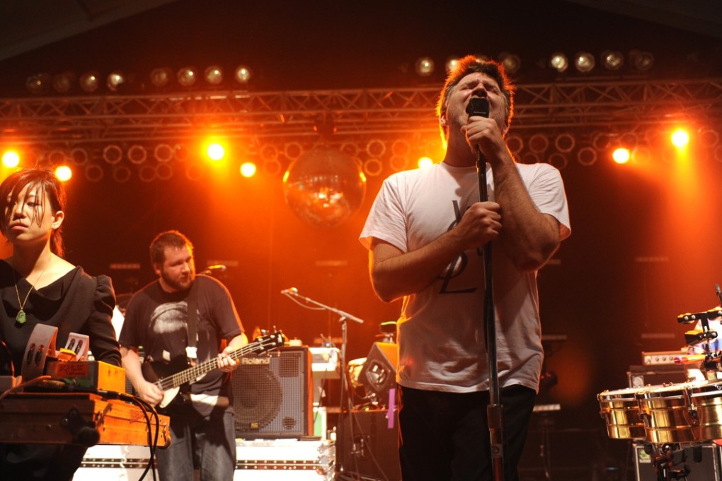 LCD Soundsystem frontman James Murphy (second right) and band members including Nancy Whang (left) perform at the Bonnaroo Music and Arts Festival in Tennessee, USA. Photo: Corbis