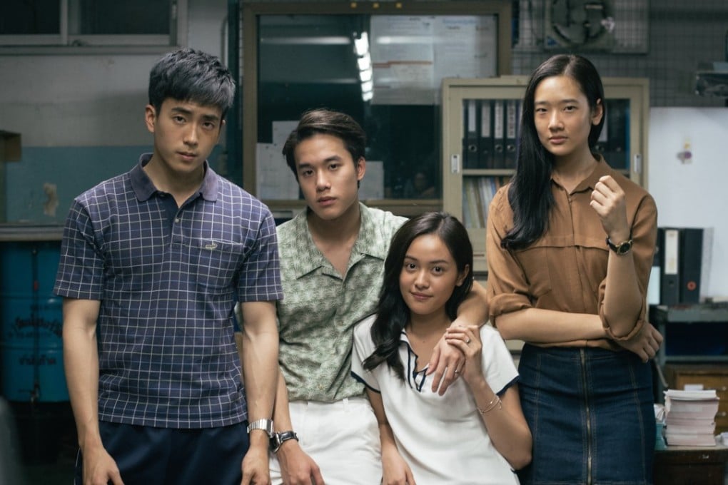 Bad Genius cast members (from left) Chanon Santinatornkul, Teeradon Supapunpinyo, Eisaya Hosuwan and Chutimon Chuengcharoensukying.