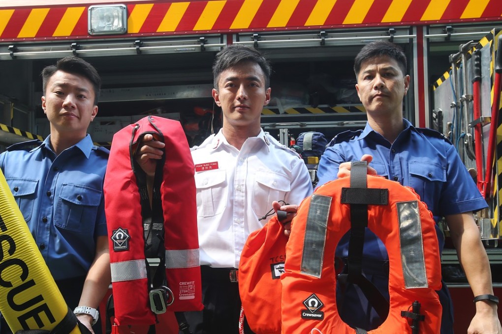 (From left) Yau Tong Fire Station fireman Suen Yat-hing, station officer Poon Sung-fong and senior fireman Choi Ho. Photo: K. Y. Cheng