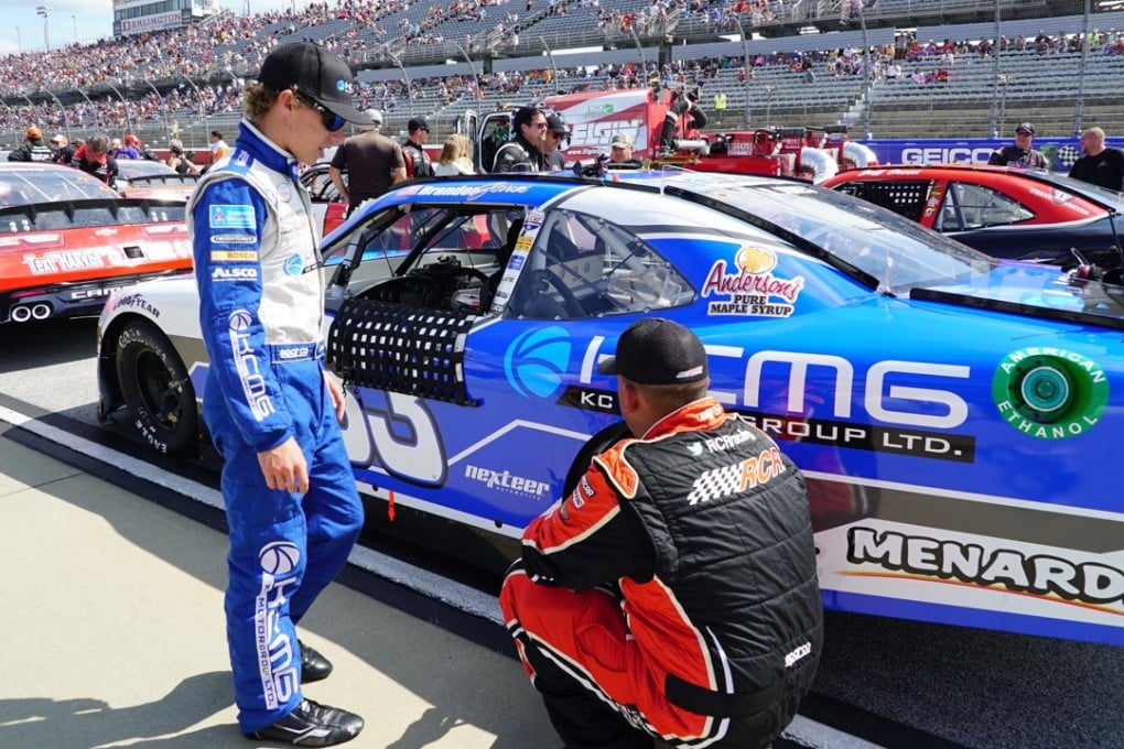 Brandon Jones speaks to a mechanic before his race at Southern 500, Darlington Raceway. Photos: Handout