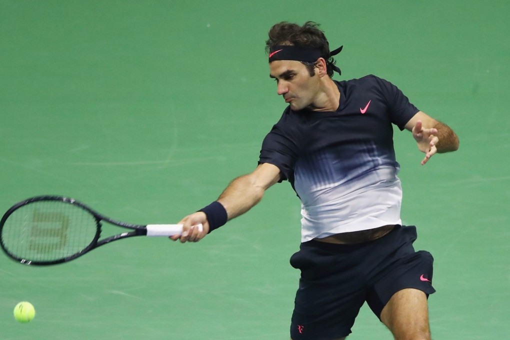 Roger Federer returns a shot during his easy win over Germany’s Philipp Kohlschreiber. Photo: AFP