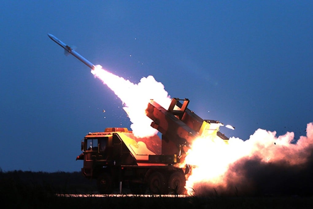 A ground missile is fired to intercept an incoming threat during China’s drill near Bohai Bay on Tuesday. Photo: Handout