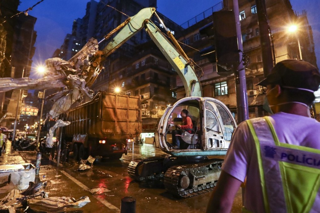 Reconstruction continues in Macau in the wake of Typhoon Hato. Photo: Nora Tam