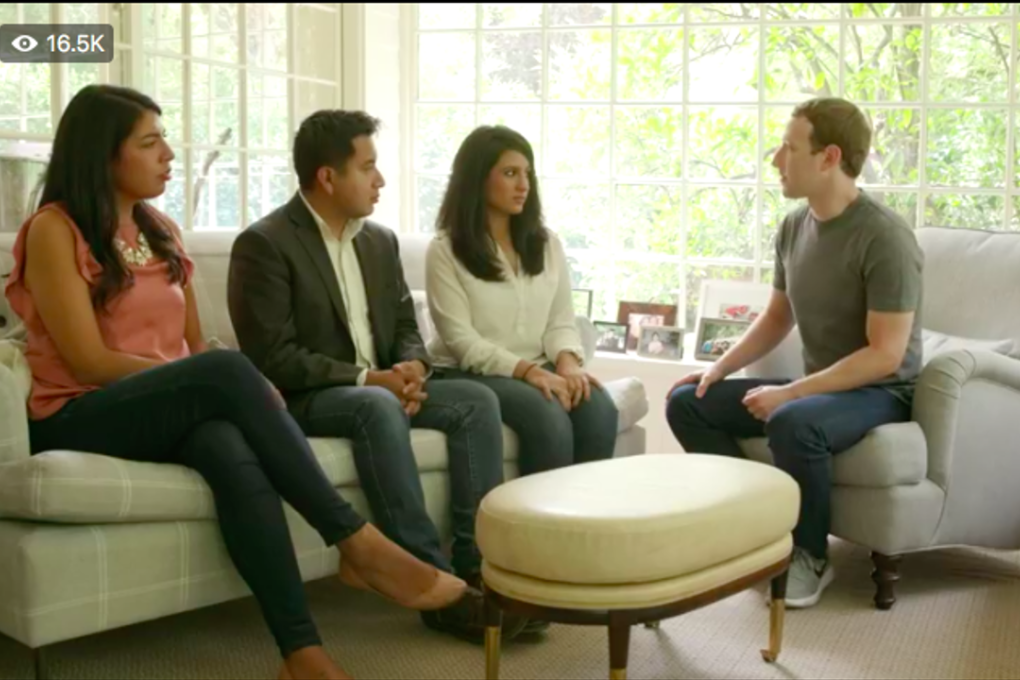 Mark Zuckerberg (right) talks with some Dreamers. Photo: Caroline Cakebread/Business Insider