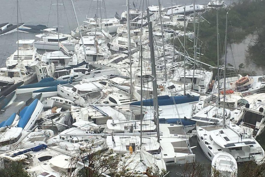 Pleasure craft are smashed together in Paraquita Bay in the British Virgin Islands, pushed ashore by Hurricane Irma on Wednesday. Photo: Courtesy of Ron Gurney/Reuters