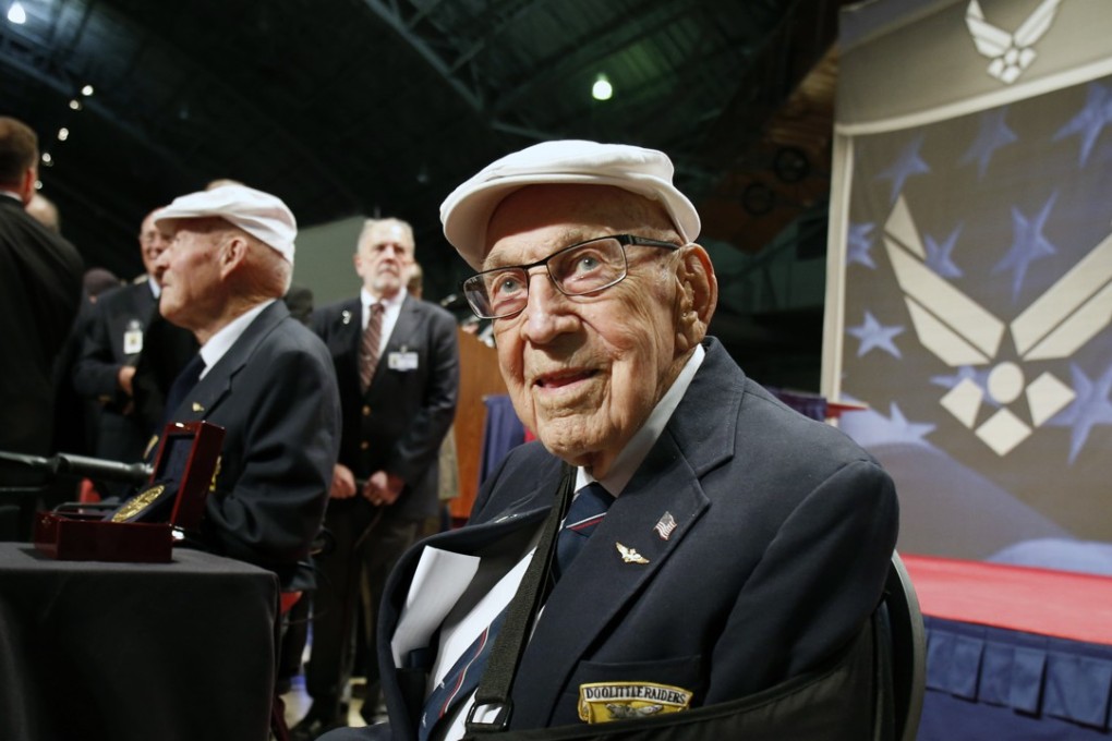 Retired US Air Force Lt. Colonel Richard “Dick” Cole pose for photos. Cole is the last survivor of the Doolittle raid on Tokyo in World War Two as he turned 102 on Thursday, September 7, 2017. Photo: AP