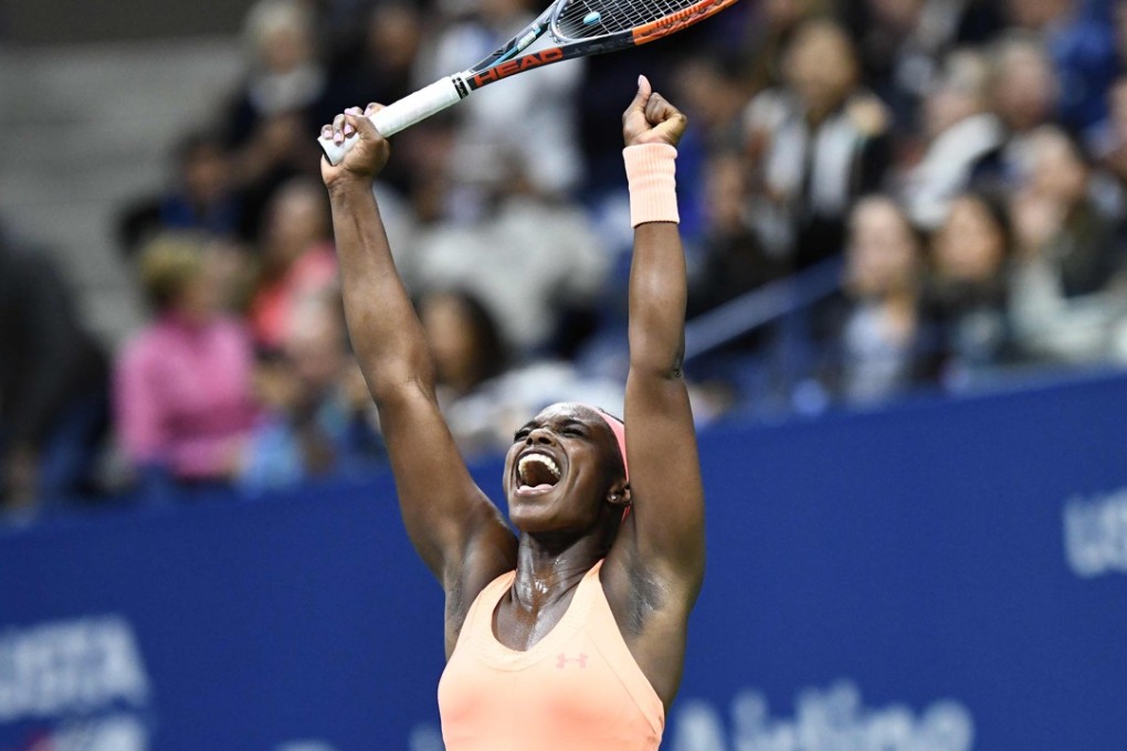 Sloane Stephens of the US celebrates defeating compatriot Venus Williams in the US Open semi-final. Photo: AFP