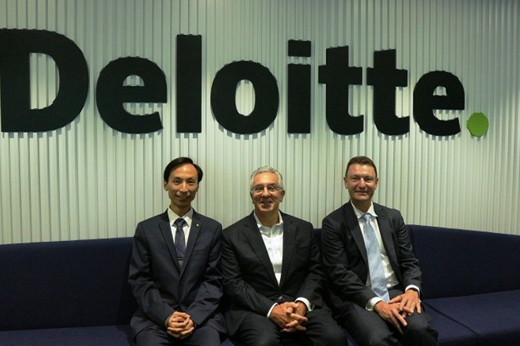 From left, Deloitte’s Asia Pacific Blockchain Lab leader Paul Sin, Deloitte Global consulting leader for financial services Joe Guastella, and Deloitte Global blockchain leader Eric Piscini. Photo: Handout